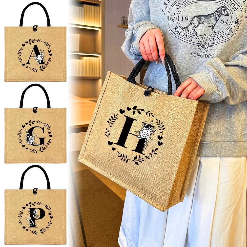 Women Bags Jute - Flax Bag Fastener Handbag Organizer Storage