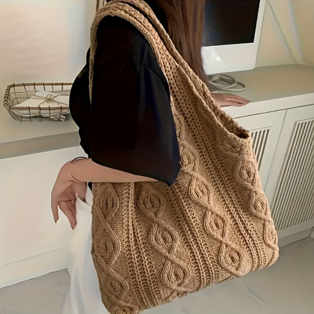 Crochet Market Bag - Knitted Braid Crochet Tote Bags Hollow