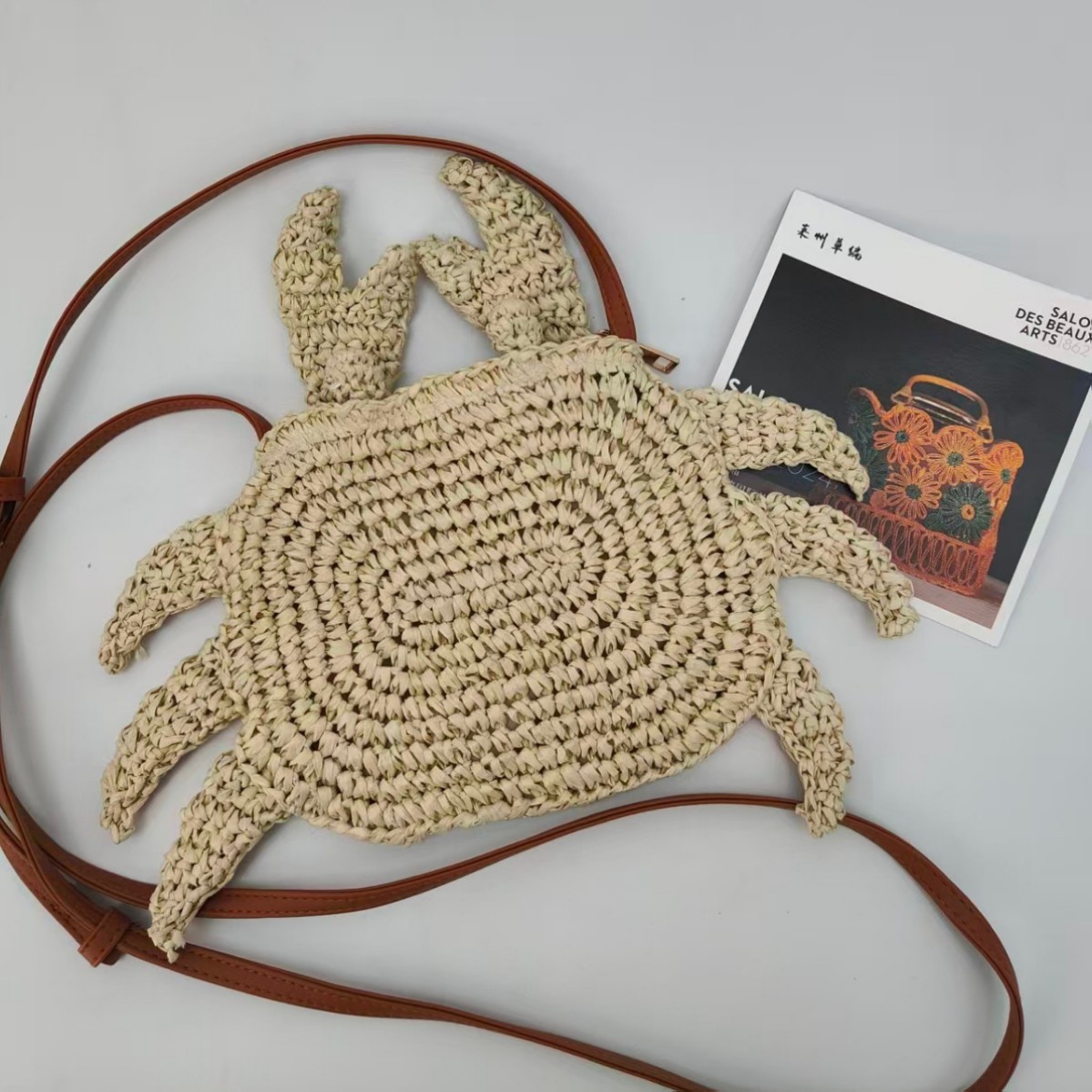 Crochet Market Bag - Crochet Straw Woven Bag Cute Crab