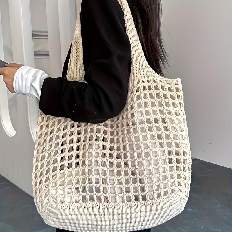 1pc Crochet Mesh Tote Bag, Bre - Crochet Market Bag 评论和价格