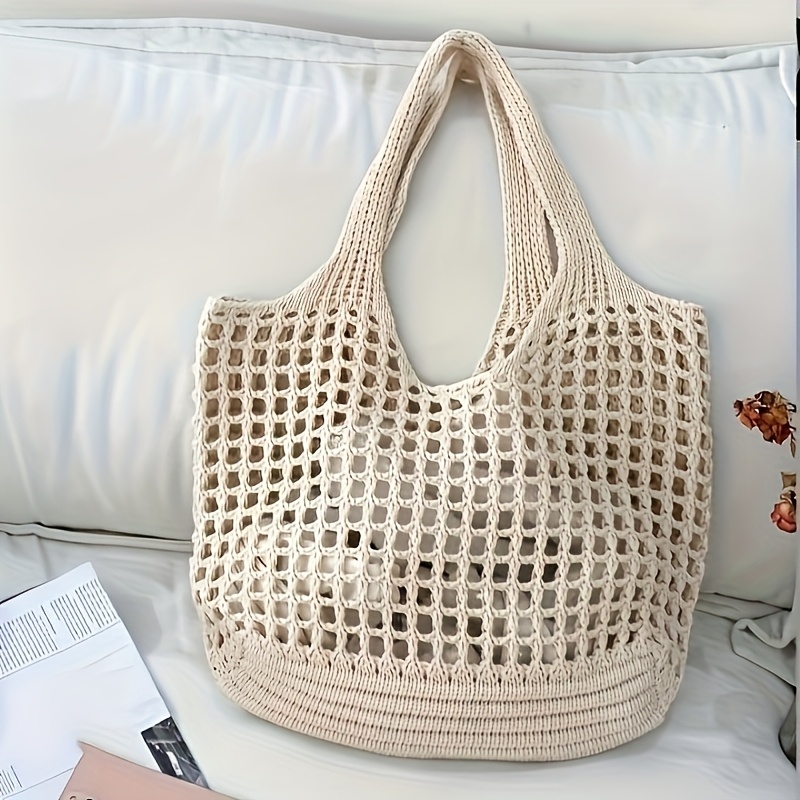 1pc Crochet Mesh Tote Bag, Bre - Crochet Market Bag 评论和价格