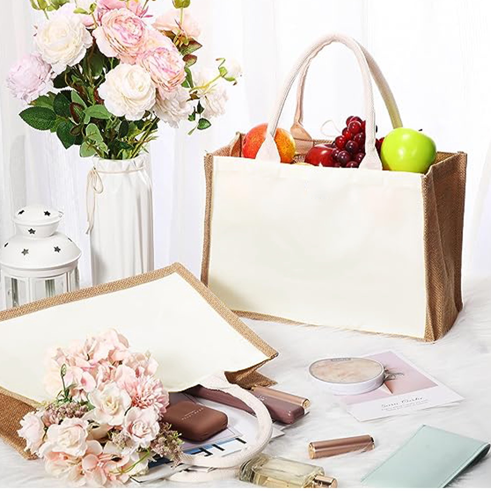 Beach Burlap Canvas Tote Bags  - Women Bags Jute 评论和价格