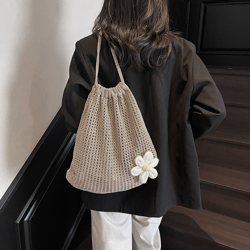 Solid Color Knitting Shoulder  - Crochet Market Bag 评论和价格