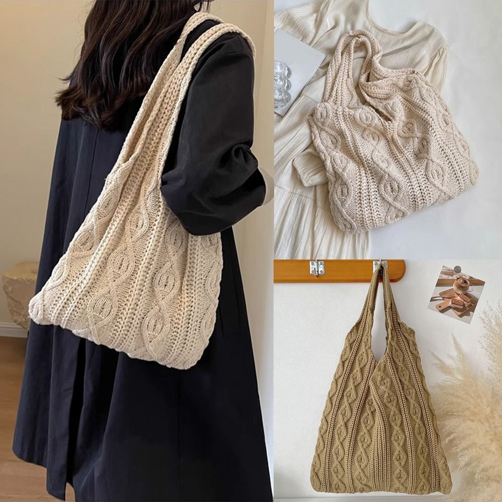 Knitted Braid Crochet Tote Bag - Crochet Market Bag 评论和价格