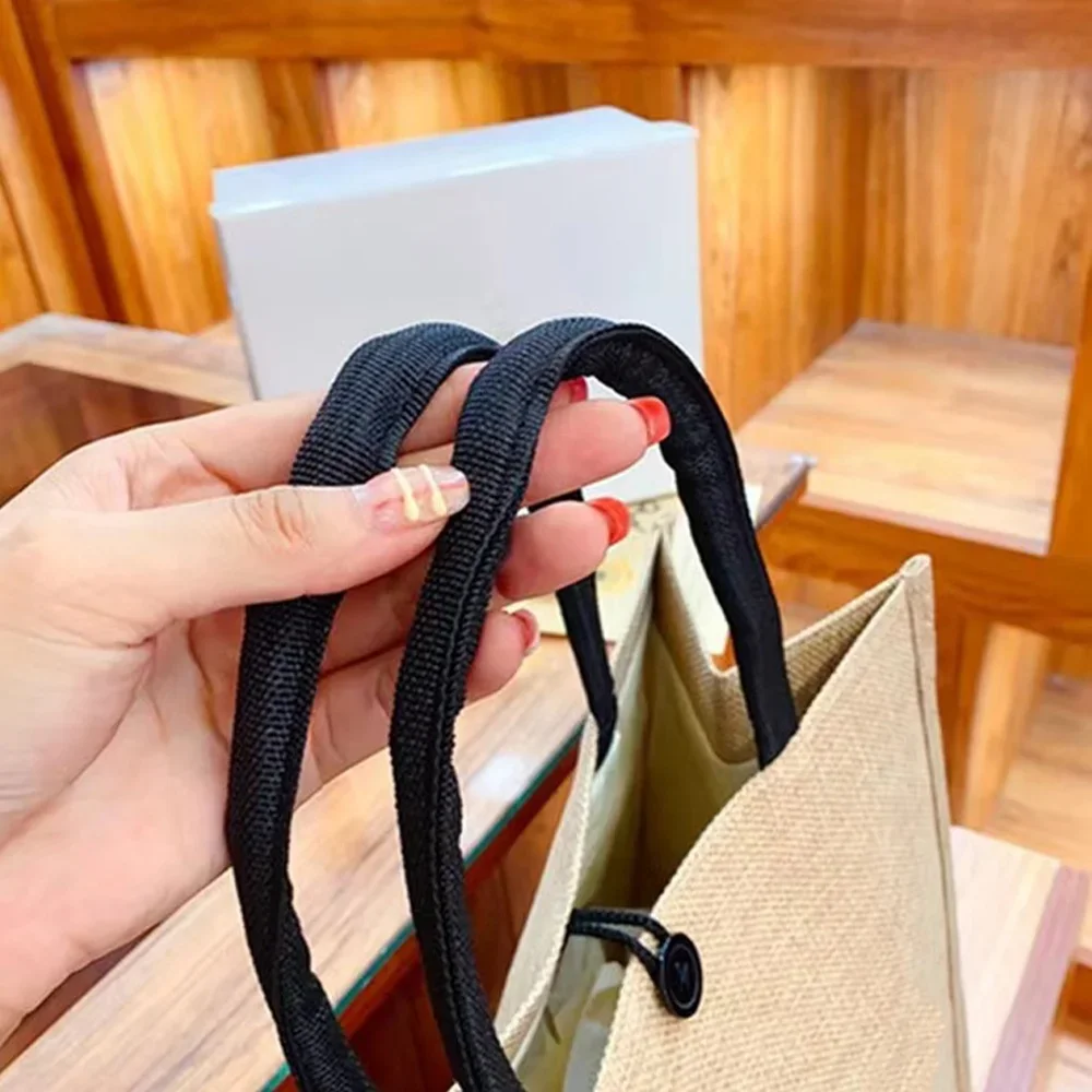 Flax Bag Fastener Handbag Orga - Women Bags Jute 评论和价格