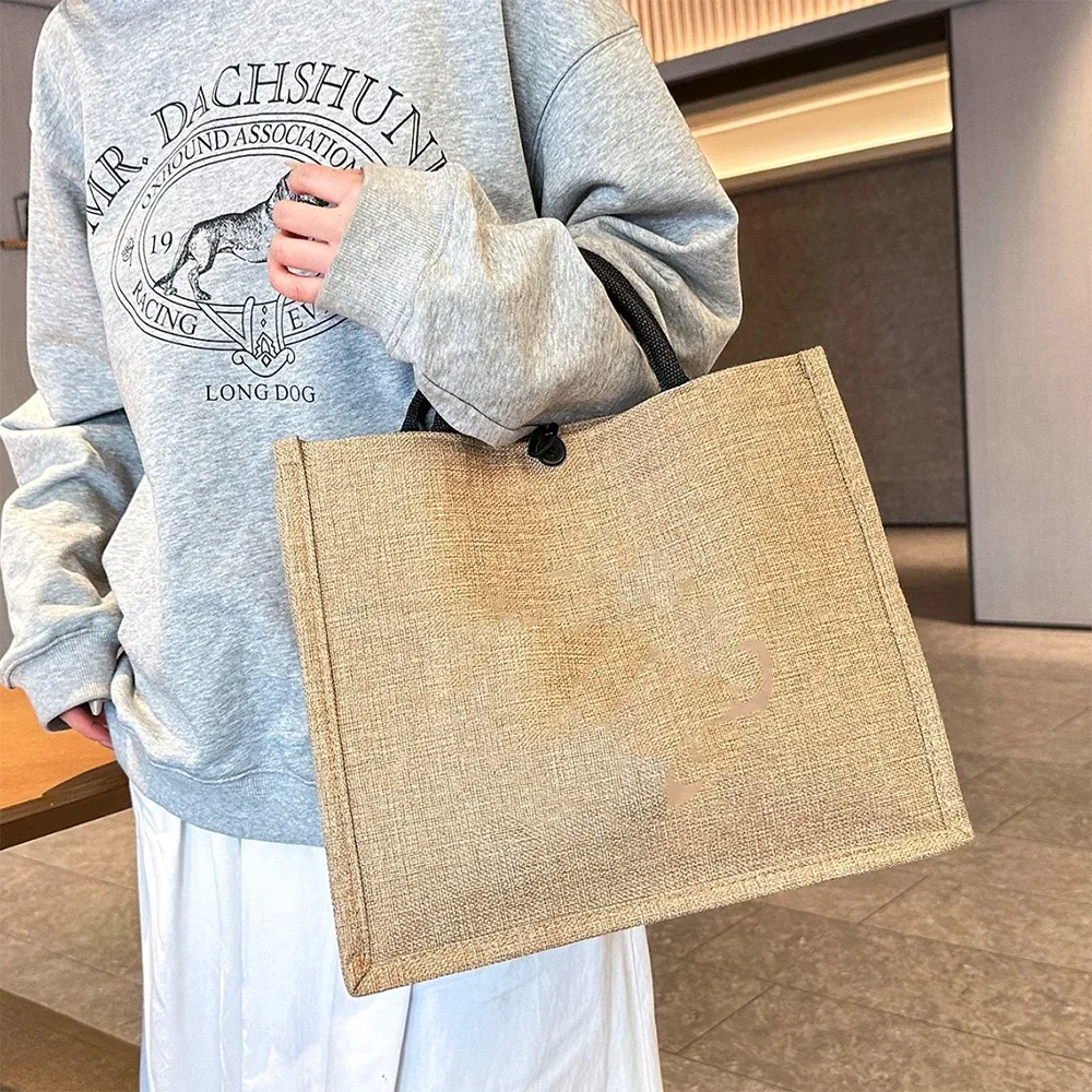 Flax Bag Fastener Handbag Orga - Women Bags Jute 评论和价格