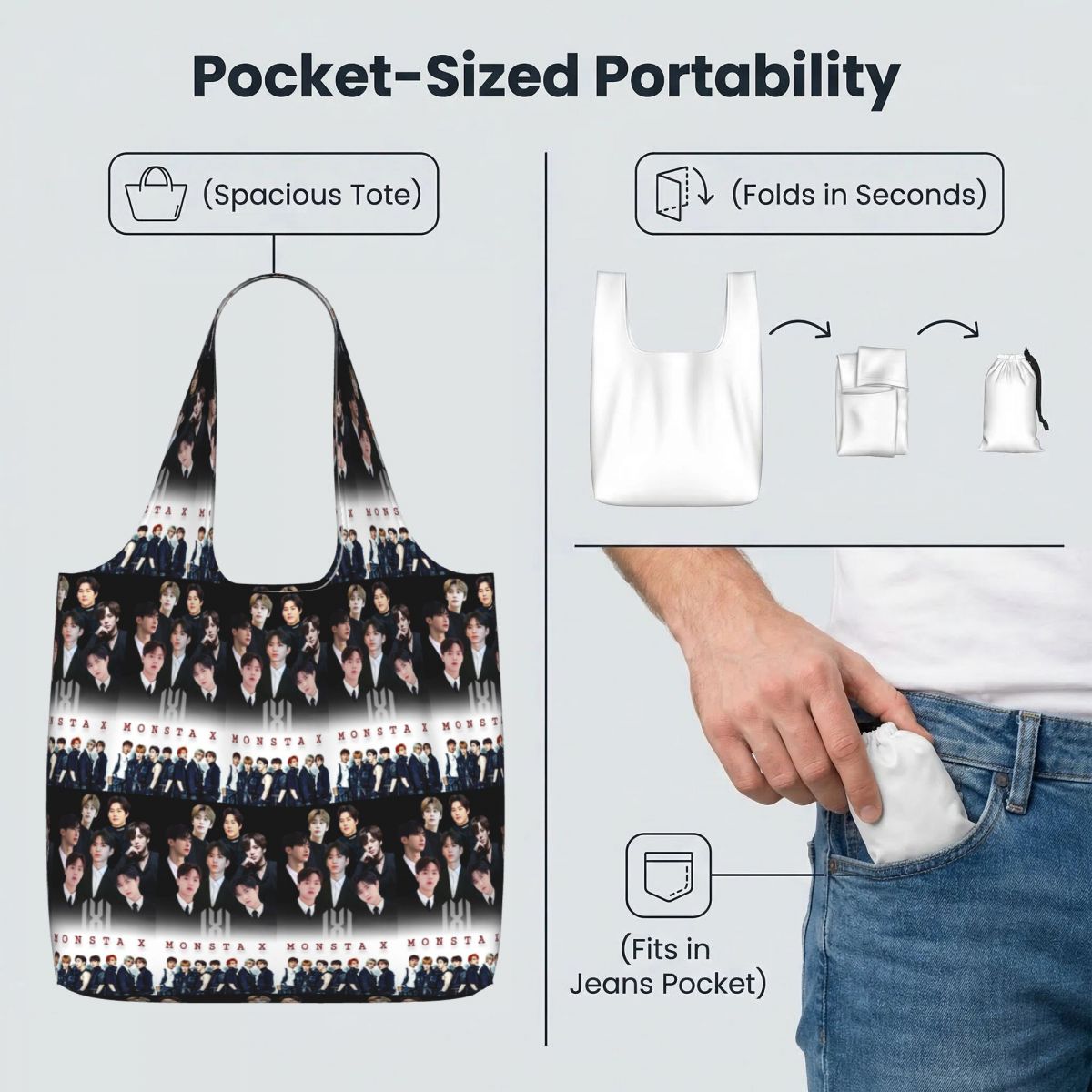 Monsta X Kpop Shopping Tote Ba - Women X Bags 评论和价格