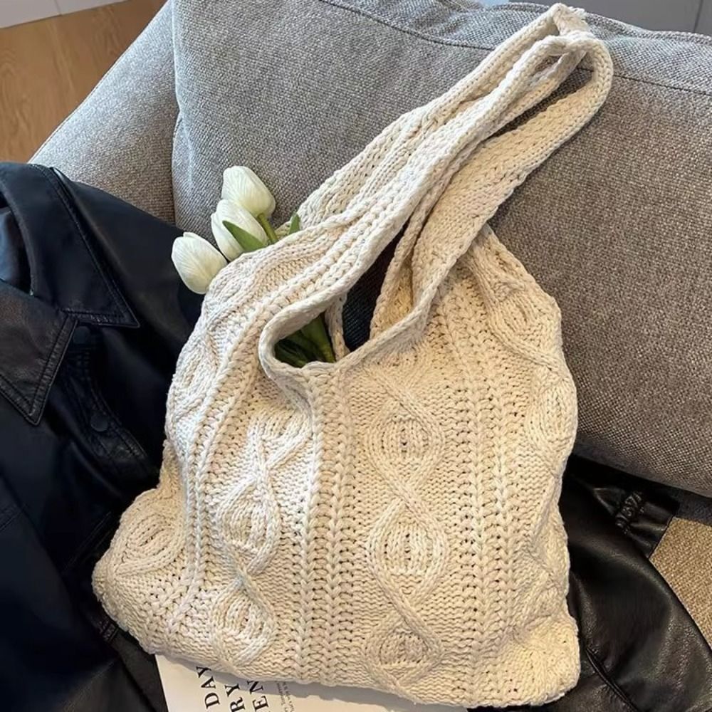 Knitted Braid Crochet Tote Bag - Crochet Market Bag 评论和价格