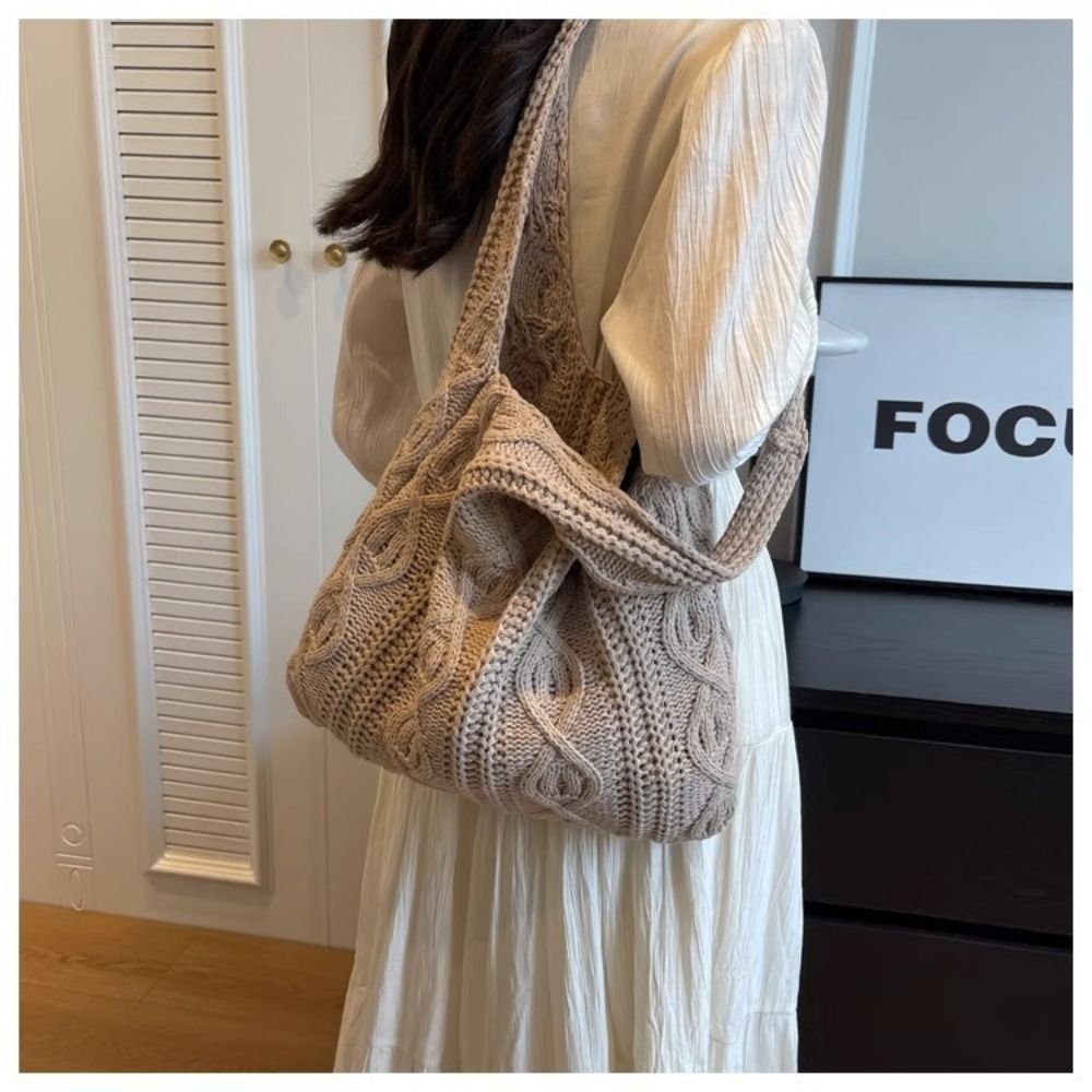Knitted Braid Crochet Tote Bag - Crochet Market Bag 评论和价格
