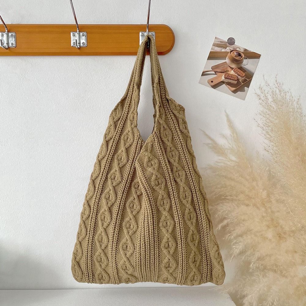 Knitted Braid Crochet Tote Bag - Crochet Market Bag 评论和价格